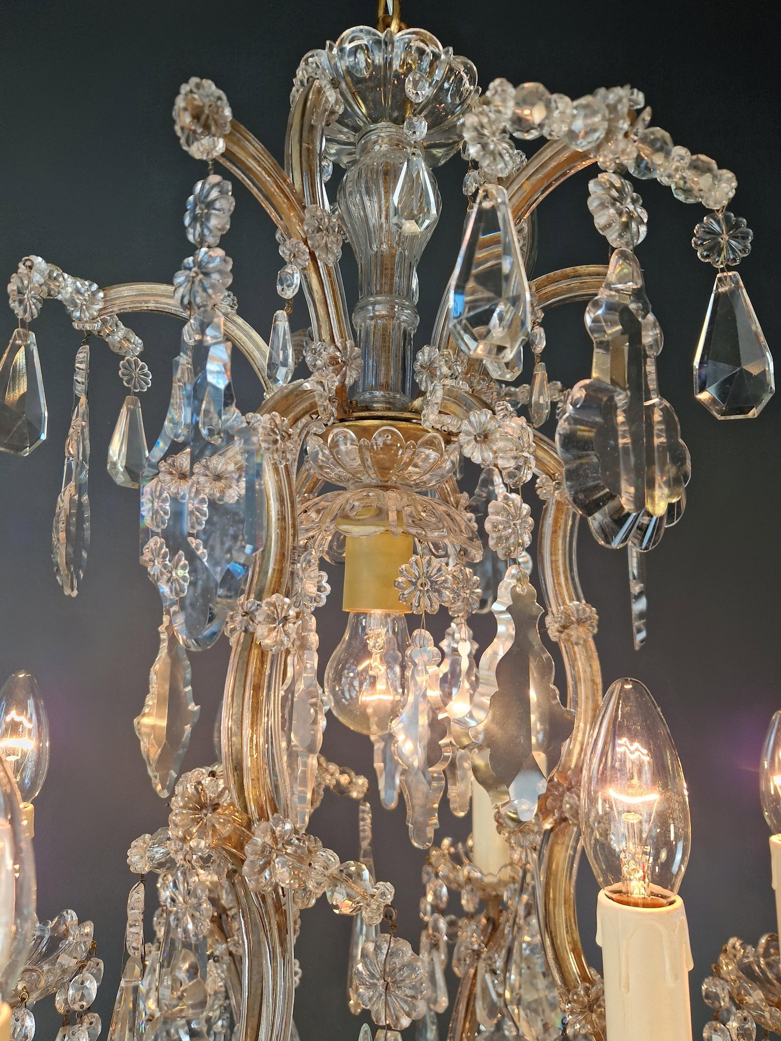 Antique Crystal Chandelier Maria Theresa Style 18th Century Faceted Light Effect - 11