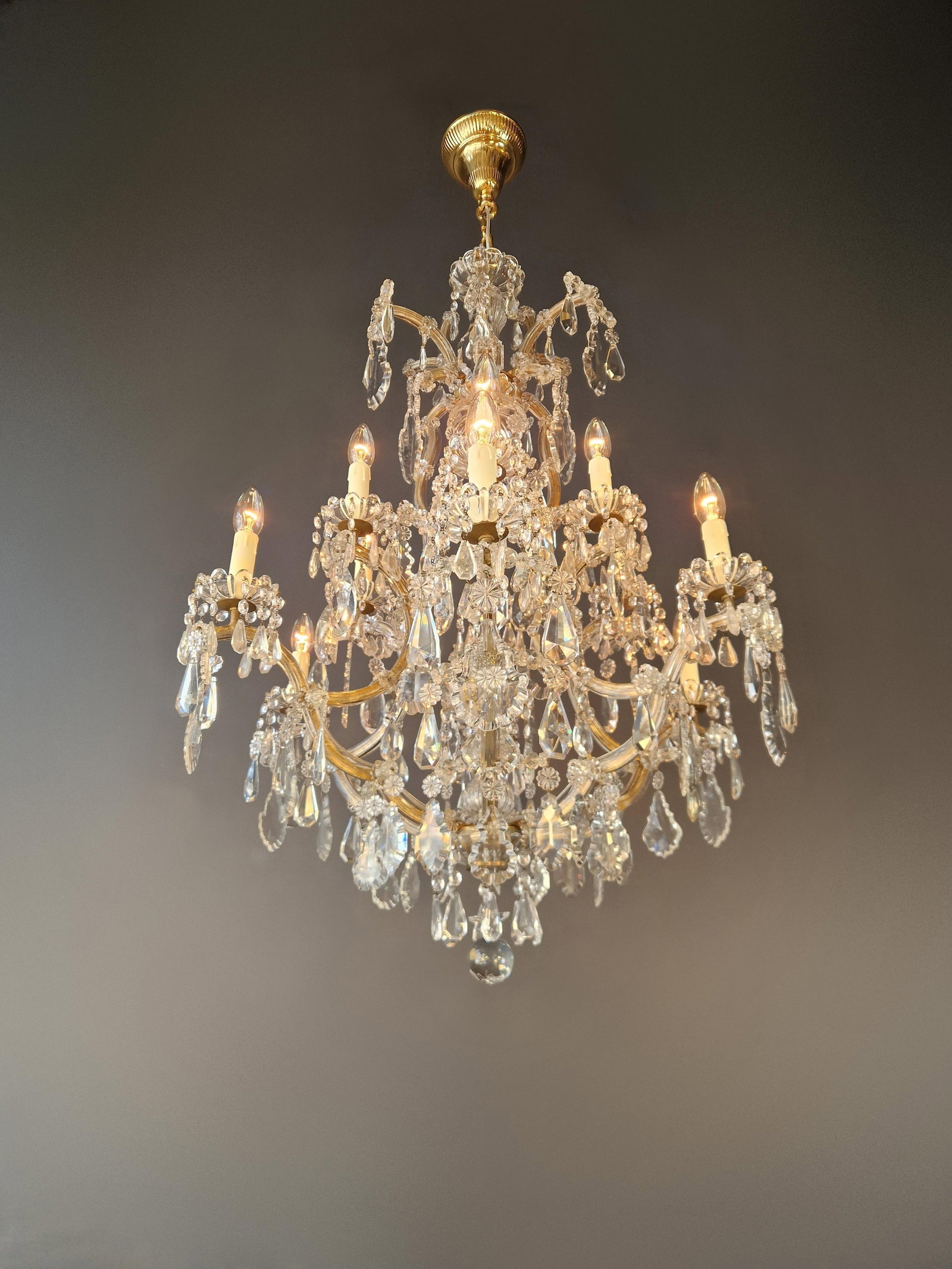 Antique Crystal Chandelier Maria Theresa Style 18th Century Faceted Light Effect - 7