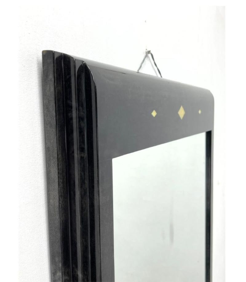 Karl Springer Style Black Goat Skin Wall Mirror With Small Diamond Accents - 3