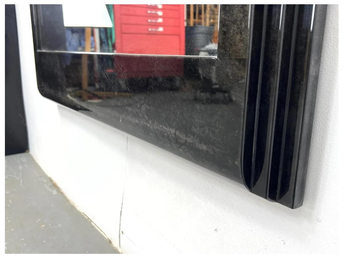 Karl Springer Style Black Goat Skin Wall Mirror With Small Diamond Accents - 5
