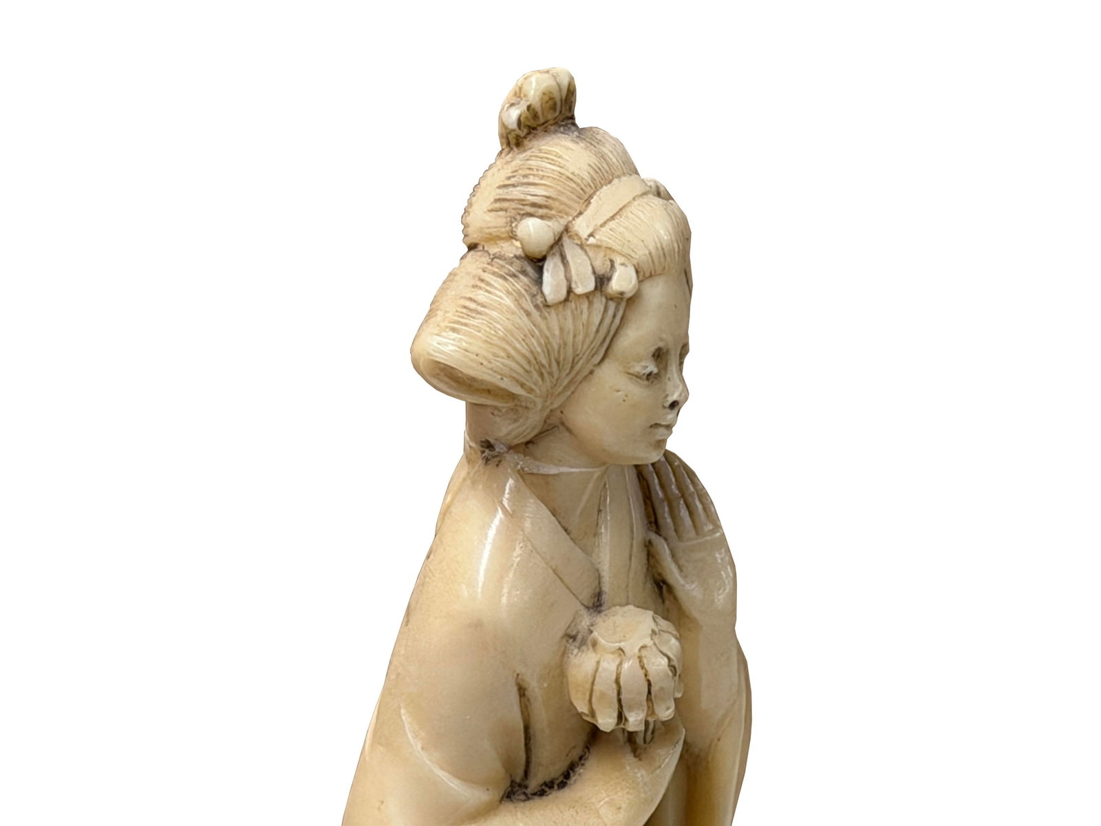 Vintage Asian Cow Bone Carved Lady W Gentleman Music Playing Figure Art - 10