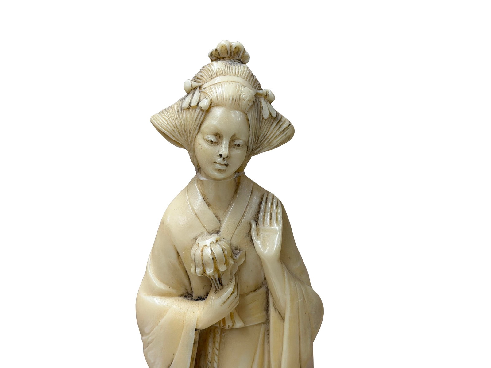 Vintage Asian Cow Bone Carved Lady W Gentleman Music Playing Figure Art - 3