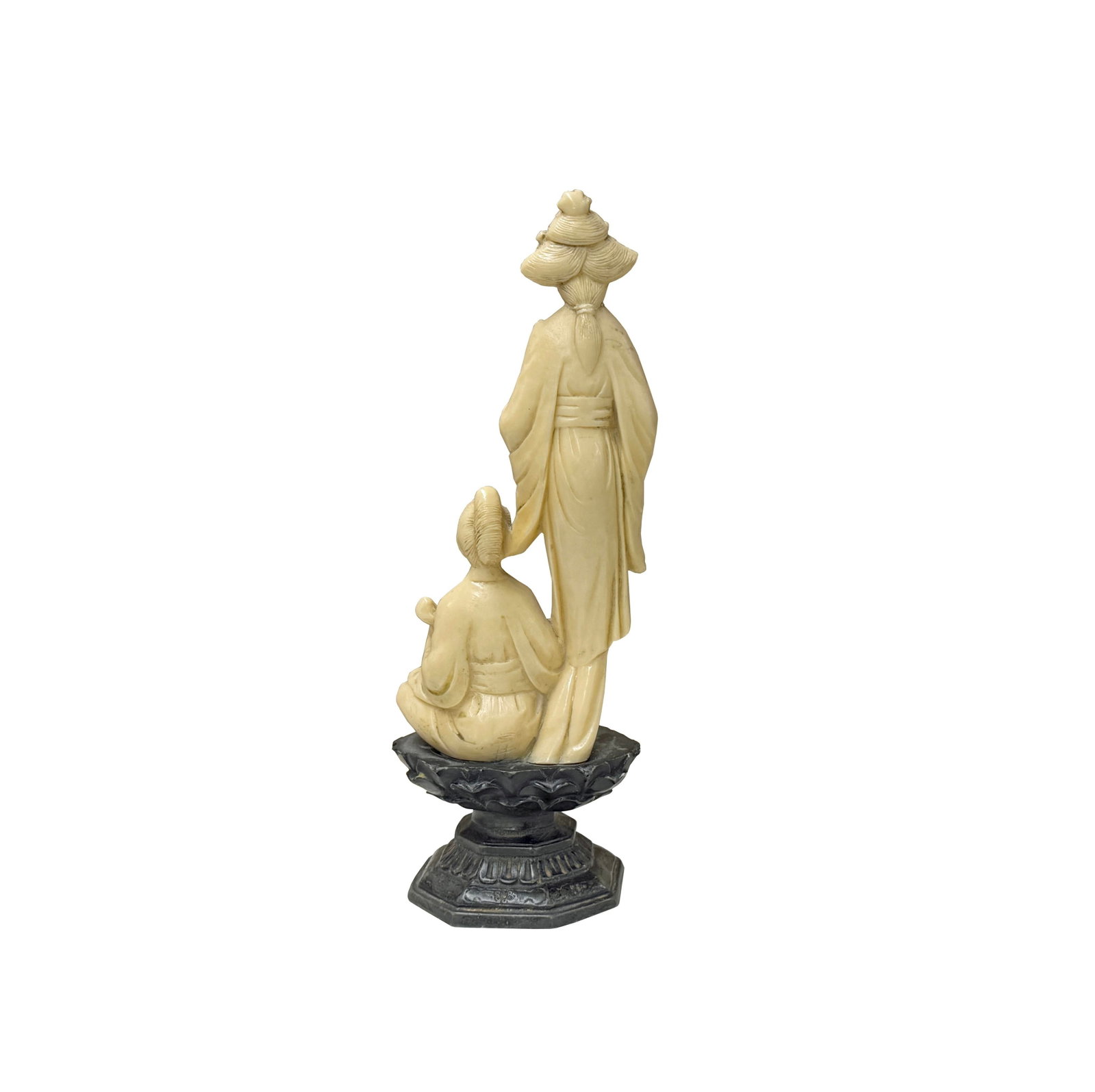 Vintage Asian Cow Bone Carved Lady W Gentleman Music Playing Figure Art - 4