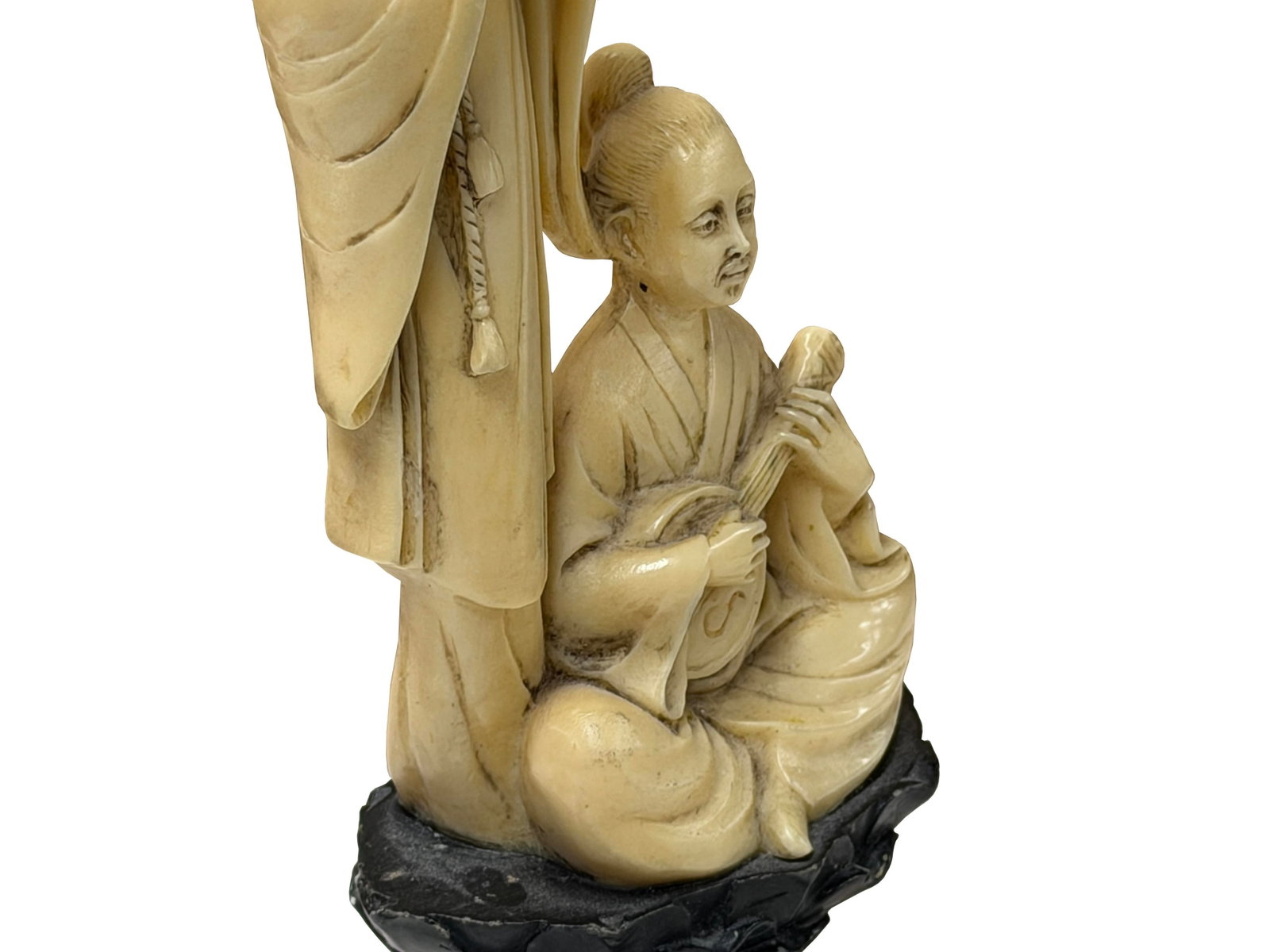 Vintage Asian Cow Bone Carved Lady W Gentleman Music Playing Figure Art - 8