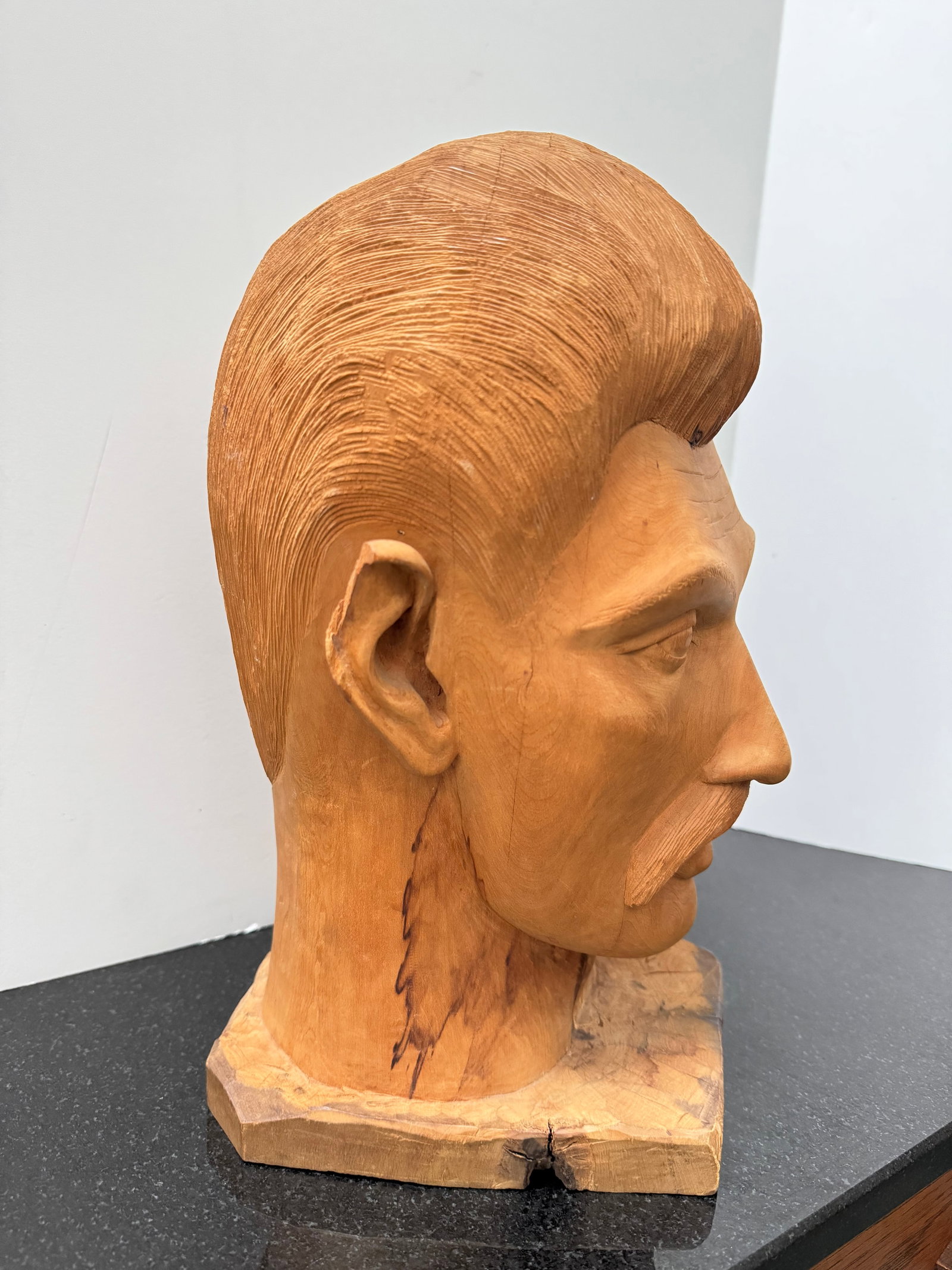 1960s Folk Art Americana Barbershop Carved Wood Bust of a Man - 10
