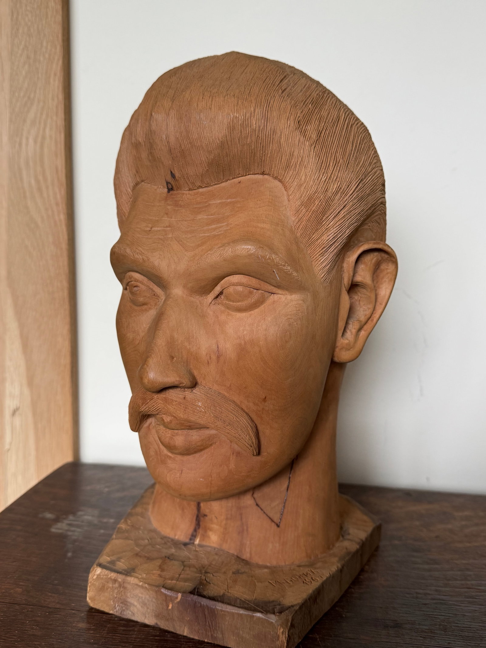 1960s Folk Art Americana Barbershop Carved Wood Bust of a Man - 11