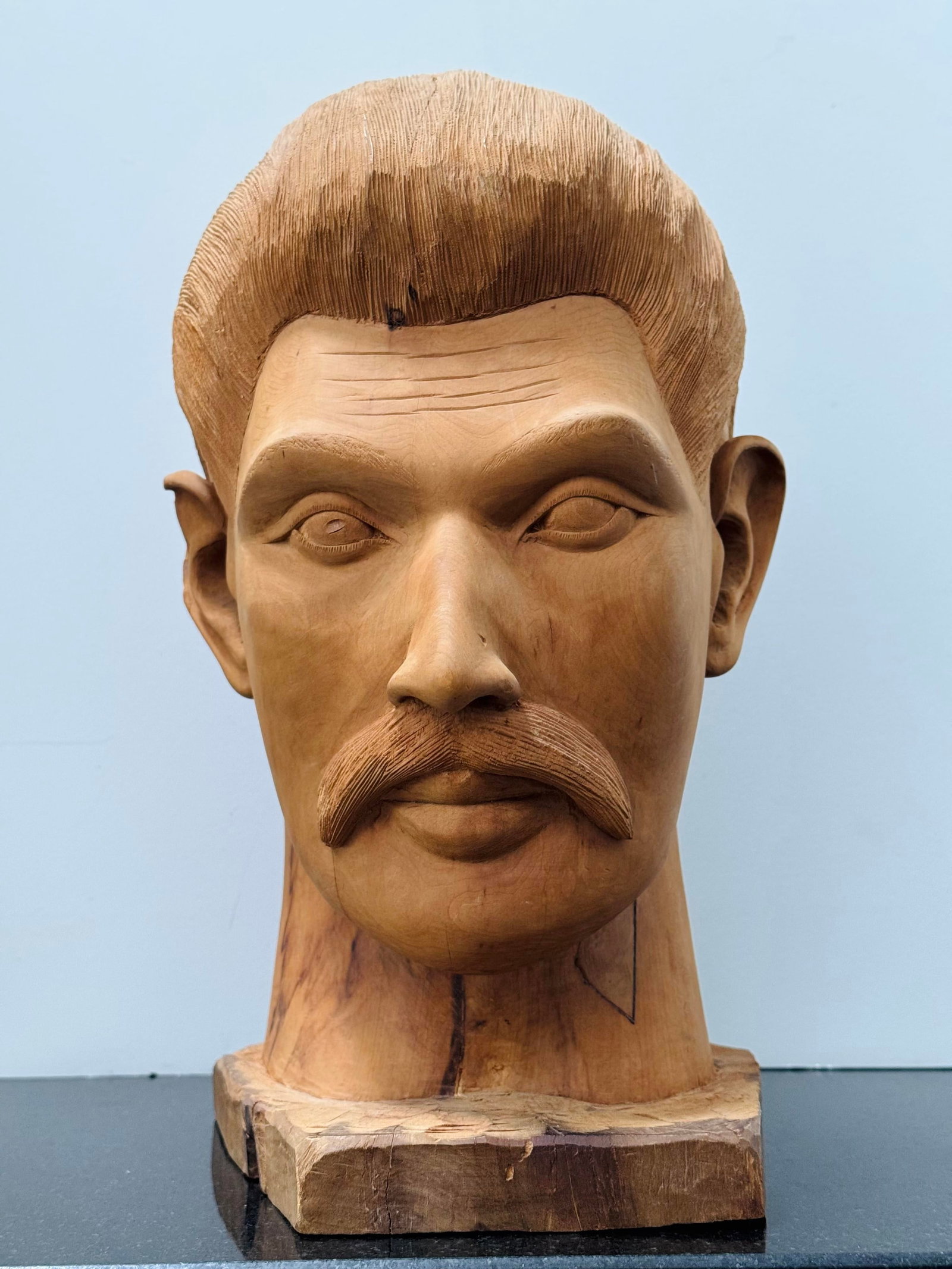 1960s Folk Art Americana Barbershop Carved Wood Bust of a Man - 2