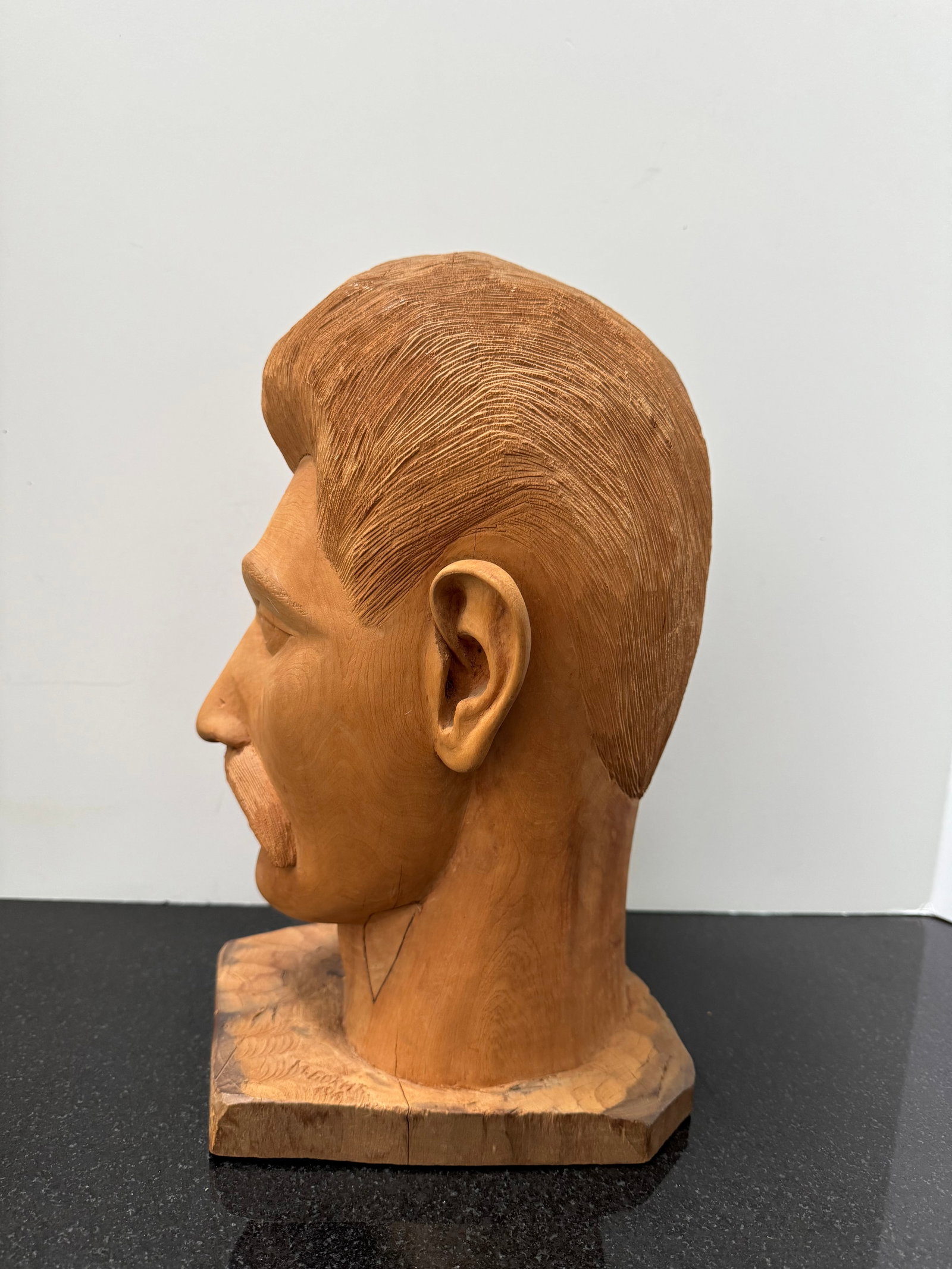 1960s Folk Art Americana Barbershop Carved Wood Bust of a Man - 5