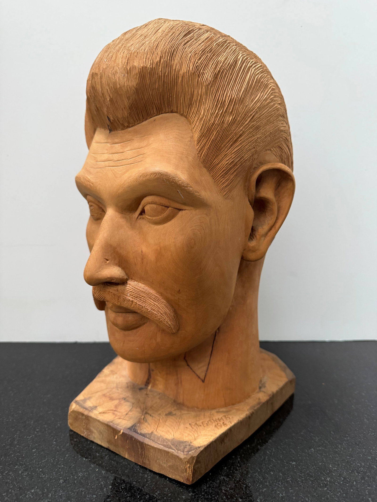 1960s Folk Art Americana Barbershop Carved Wood Bust of a Man - 6