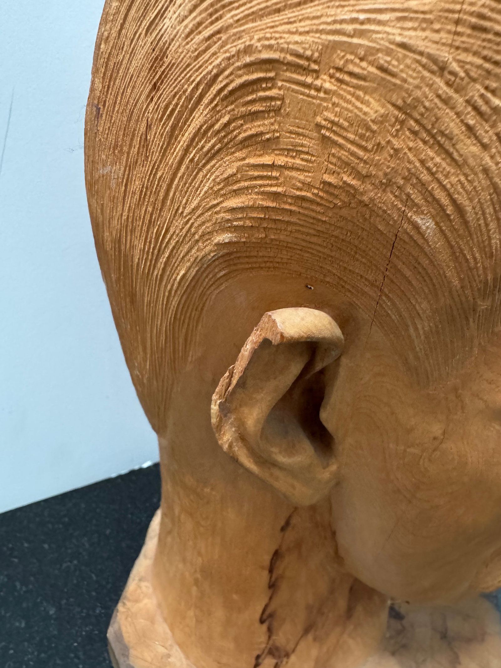 1960s Folk Art Americana Barbershop Carved Wood Bust of a Man - 8