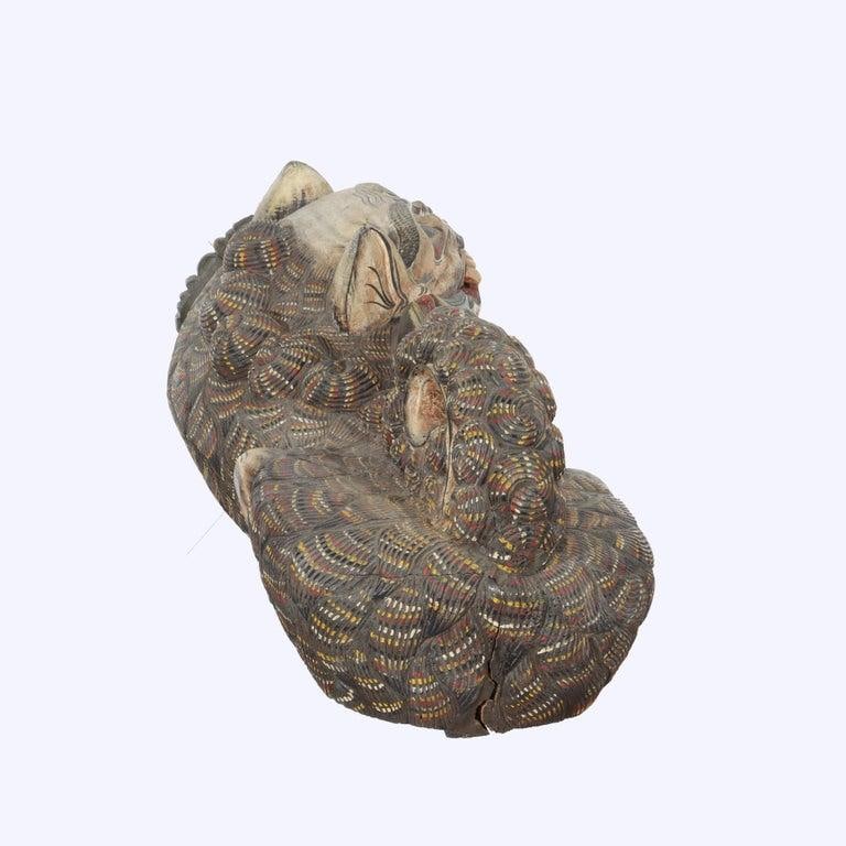 20th Century Large Chinese Polychromed Carved Wood Foo Dogs - a Pair - 10