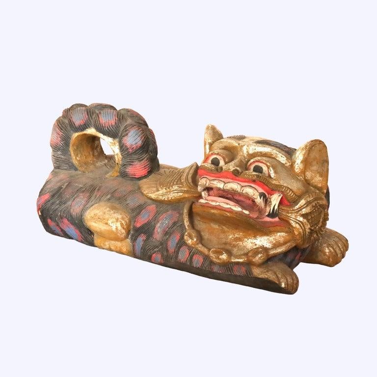 20th Century Large Chinese Polychromed Carved Wood Foo Dogs - a Pair - 11