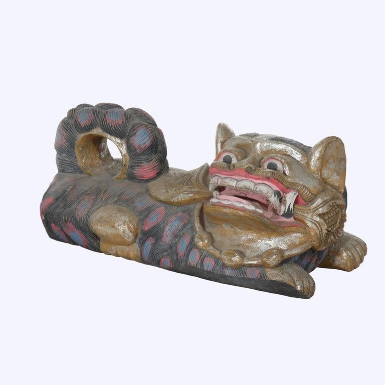 20th Century Large Chinese Polychromed Carved Wood Foo Dogs - a Pair - 12