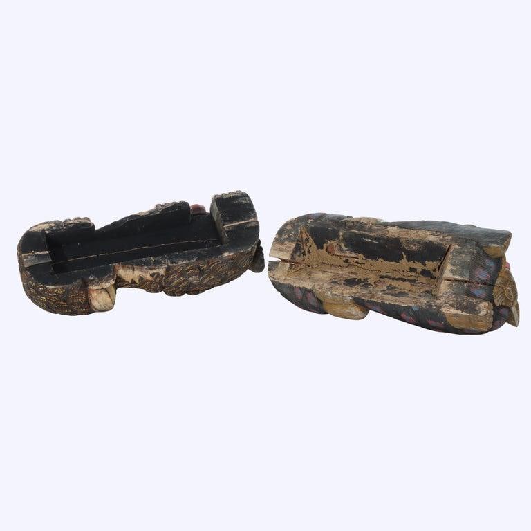 20th Century Large Chinese Polychromed Carved Wood Foo Dogs - a Pair - 13