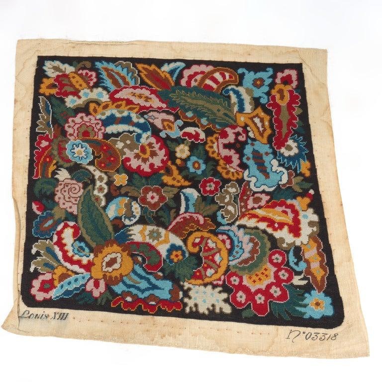 Antique Louis XIII Floral Needlepoint Tapestry Numbered 19thC - 2