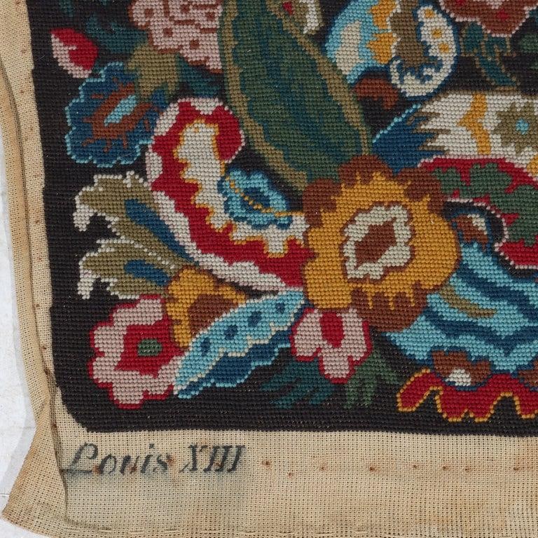 Antique Louis XIII Floral Needlepoint Tapestry Numbered 19thC - 3