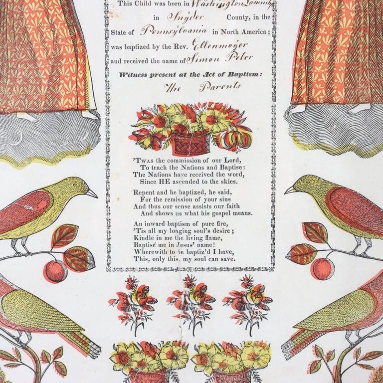 Pa German Fraktur Taufschein Hand Colored Birth/Baptismal Certificate C1859 - 10