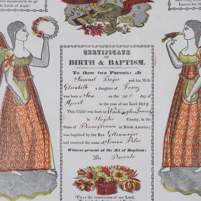 Pa German Fraktur Taufschein Hand Colored Birth/Baptismal Certificate C1859 - 11