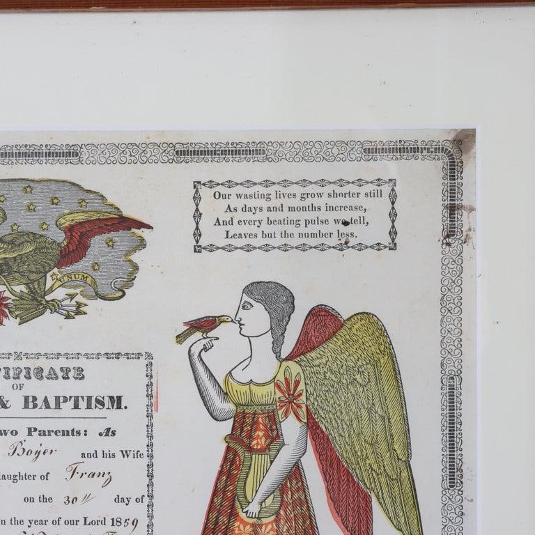 Pa German Fraktur Taufschein Hand Colored Birth/Baptismal Certificate C1859 - 12