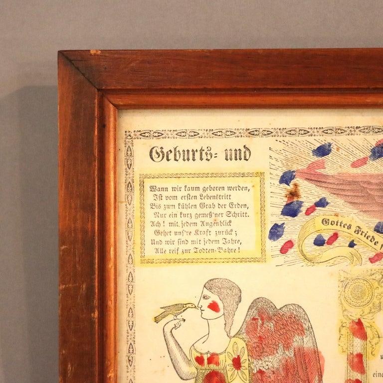 Pa German Fraktur Taufschein Watercolor & Ink Birth/Baptismal Certificate C1857 - 10