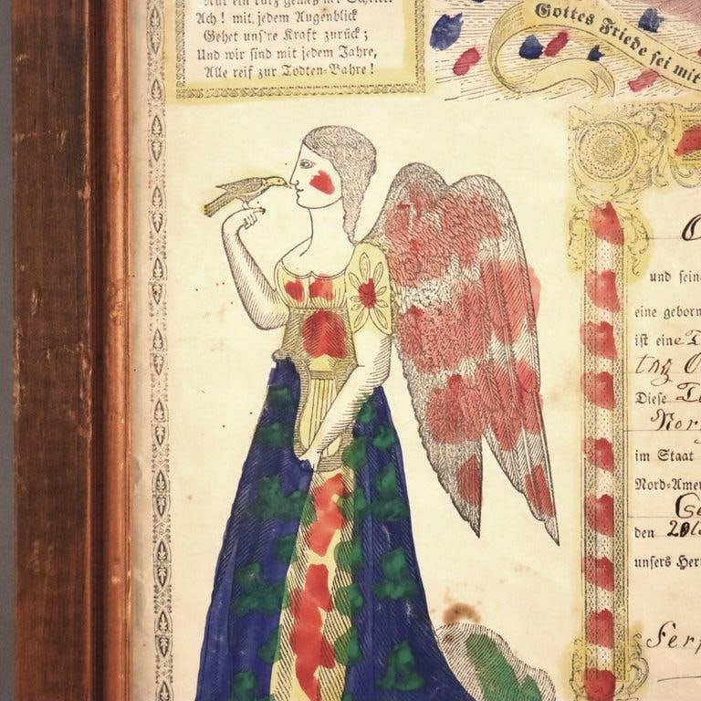 Pa German Fraktur Taufschein Watercolor & Ink Birth/Baptismal Certificate C1857 - 2