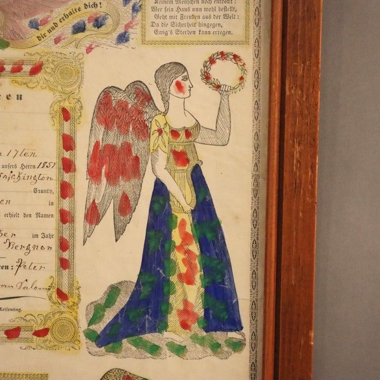Pa German Fraktur Taufschein Watercolor & Ink Birth/Baptismal Certificate C1857 - 3