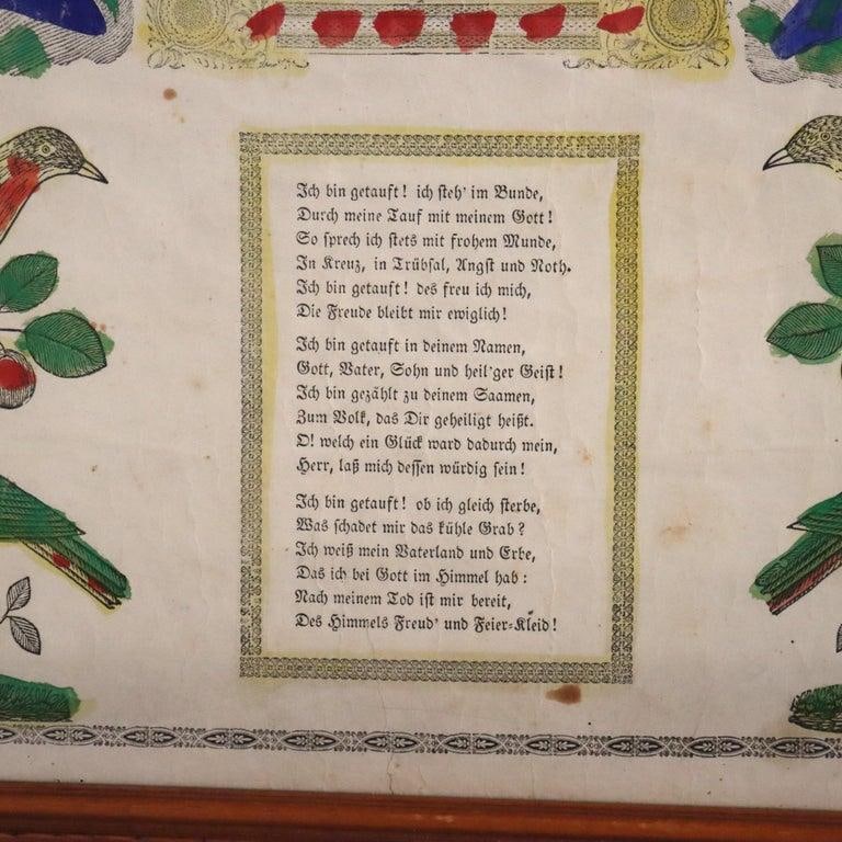 Pa German Fraktur Taufschein Watercolor & Ink Birth/Baptismal Certificate C1857 - 5