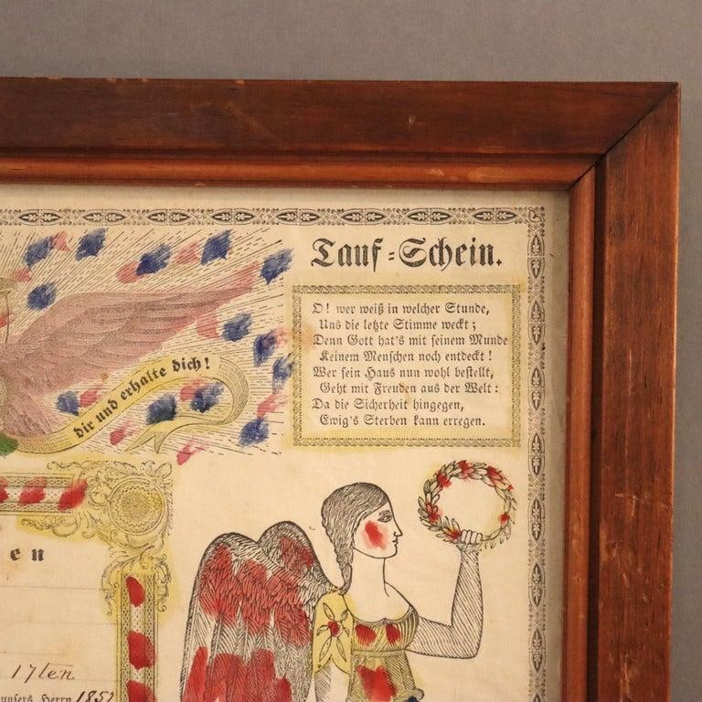 Pa German Fraktur Taufschein Watercolor & Ink Birth/Baptismal Certificate C1857 - 8