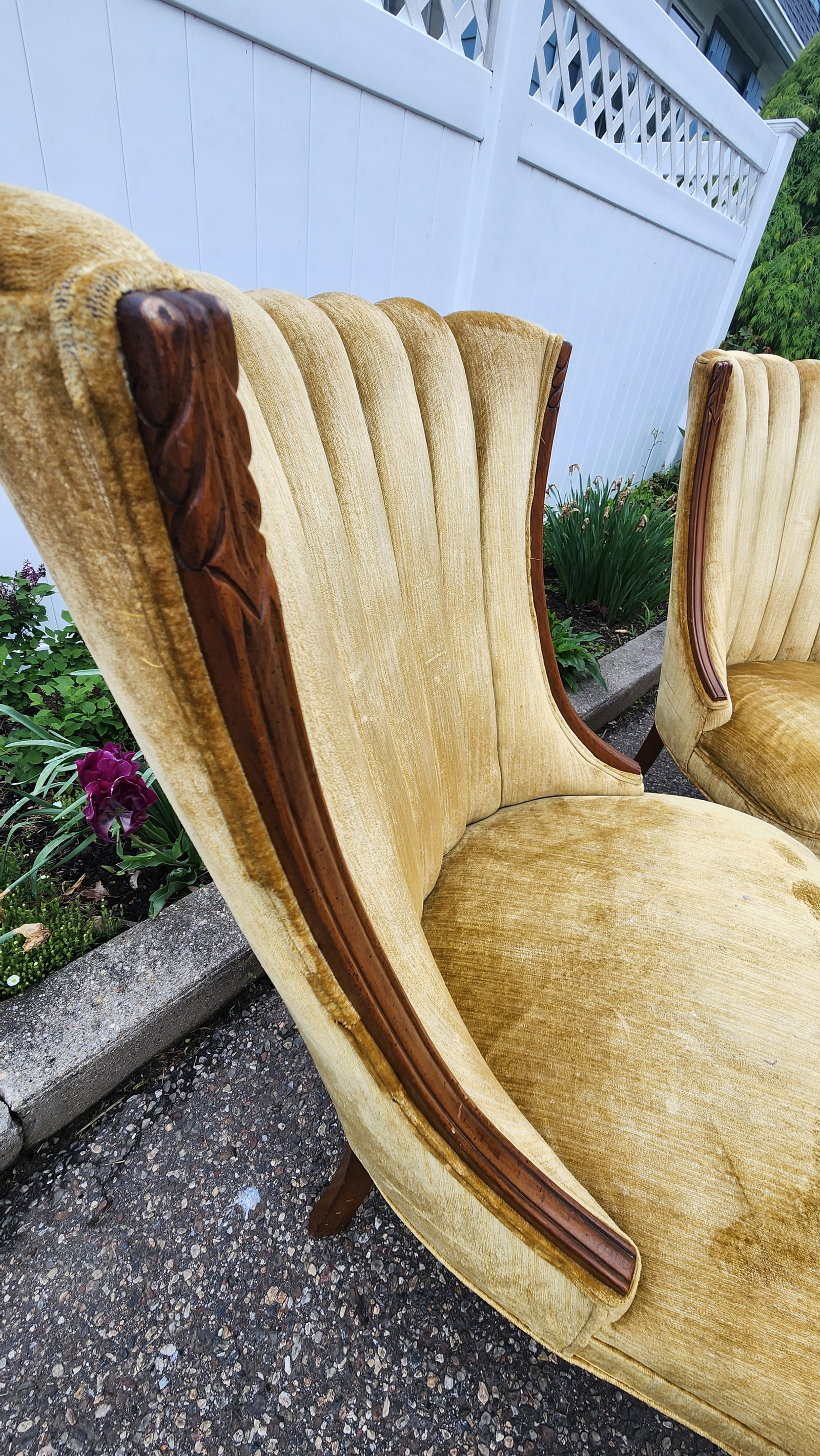 Pair of Vintage Hollywood Regency Shell Back Slipper Chairs, 1940s Style - 5