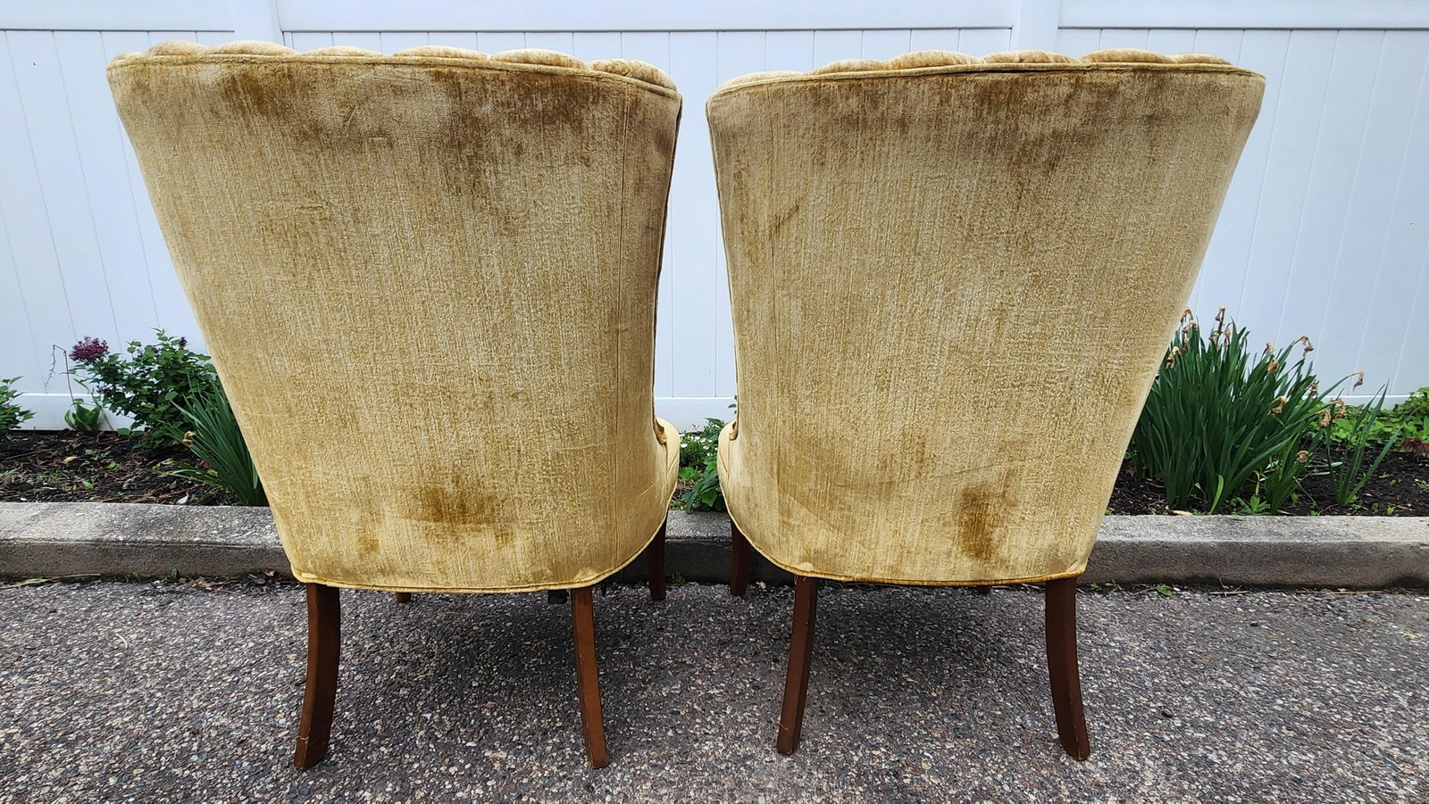 Pair of Vintage Hollywood Regency Shell Back Slipper Chairs, 1940s Style - 7