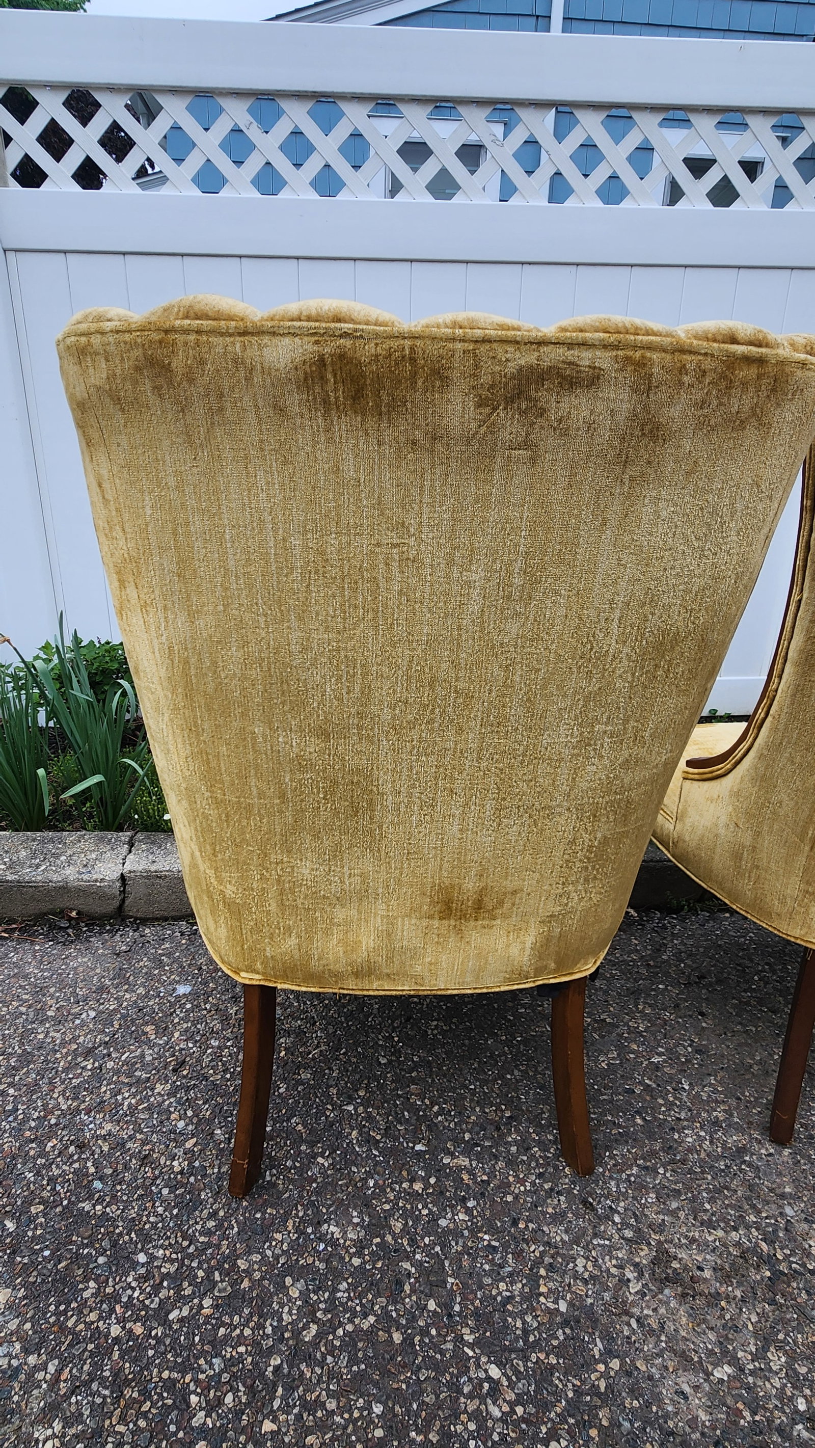 Pair of Vintage Hollywood Regency Shell Back Slipper Chairs, 1940s Style - 8