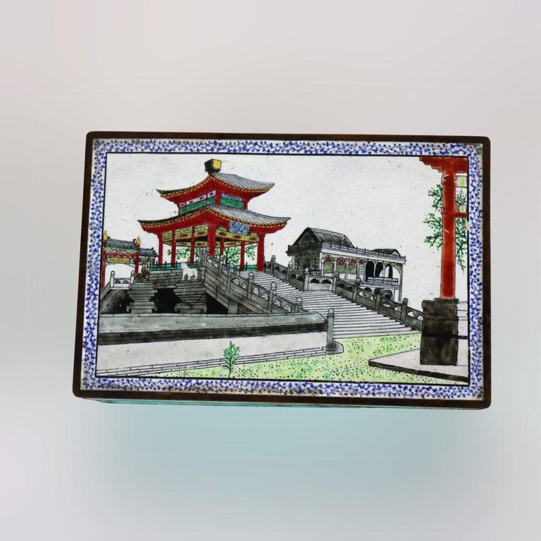 Chinese Scenic Cloisonne Enameled Jewelry Box Unsigned C1930 - 2