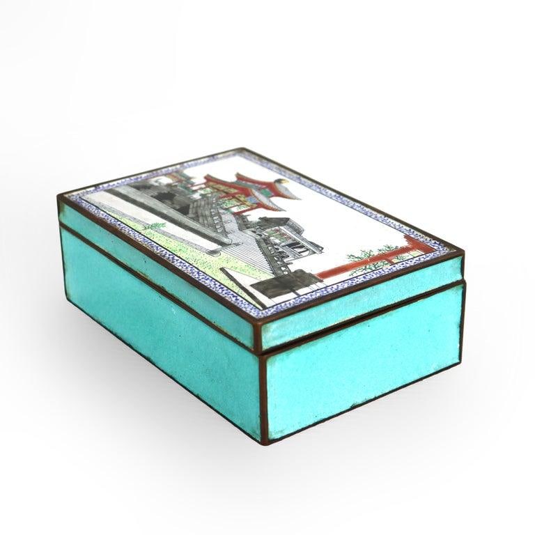 Chinese Scenic Cloisonne Enameled Jewelry Box Unsigned C1930 - 3
