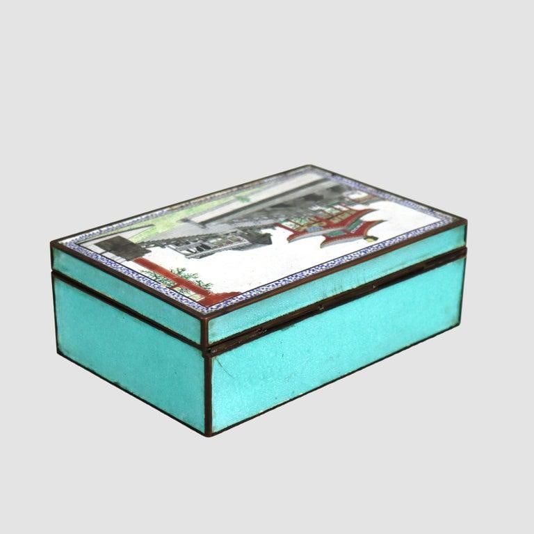Chinese Scenic Cloisonne Enameled Jewelry Box Unsigned C1930 - 4
