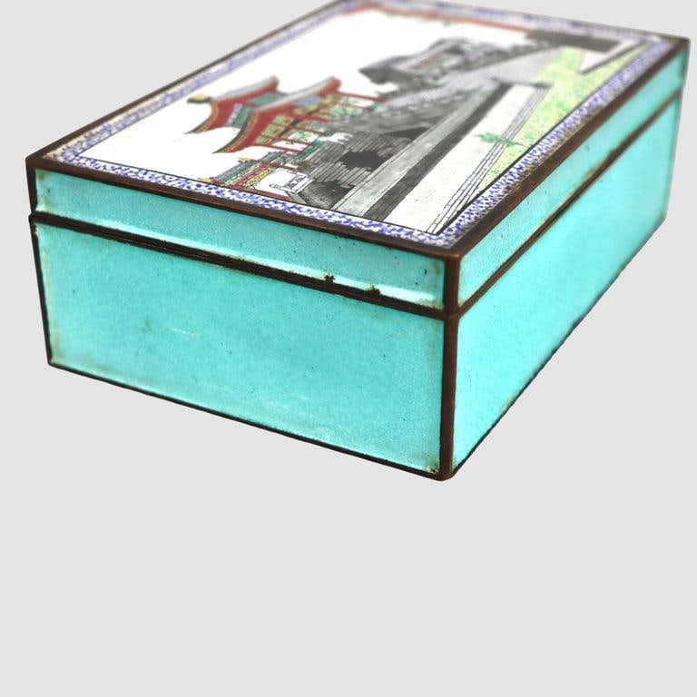 Chinese Scenic Cloisonne Enameled Jewelry Box Unsigned C1930 - 6