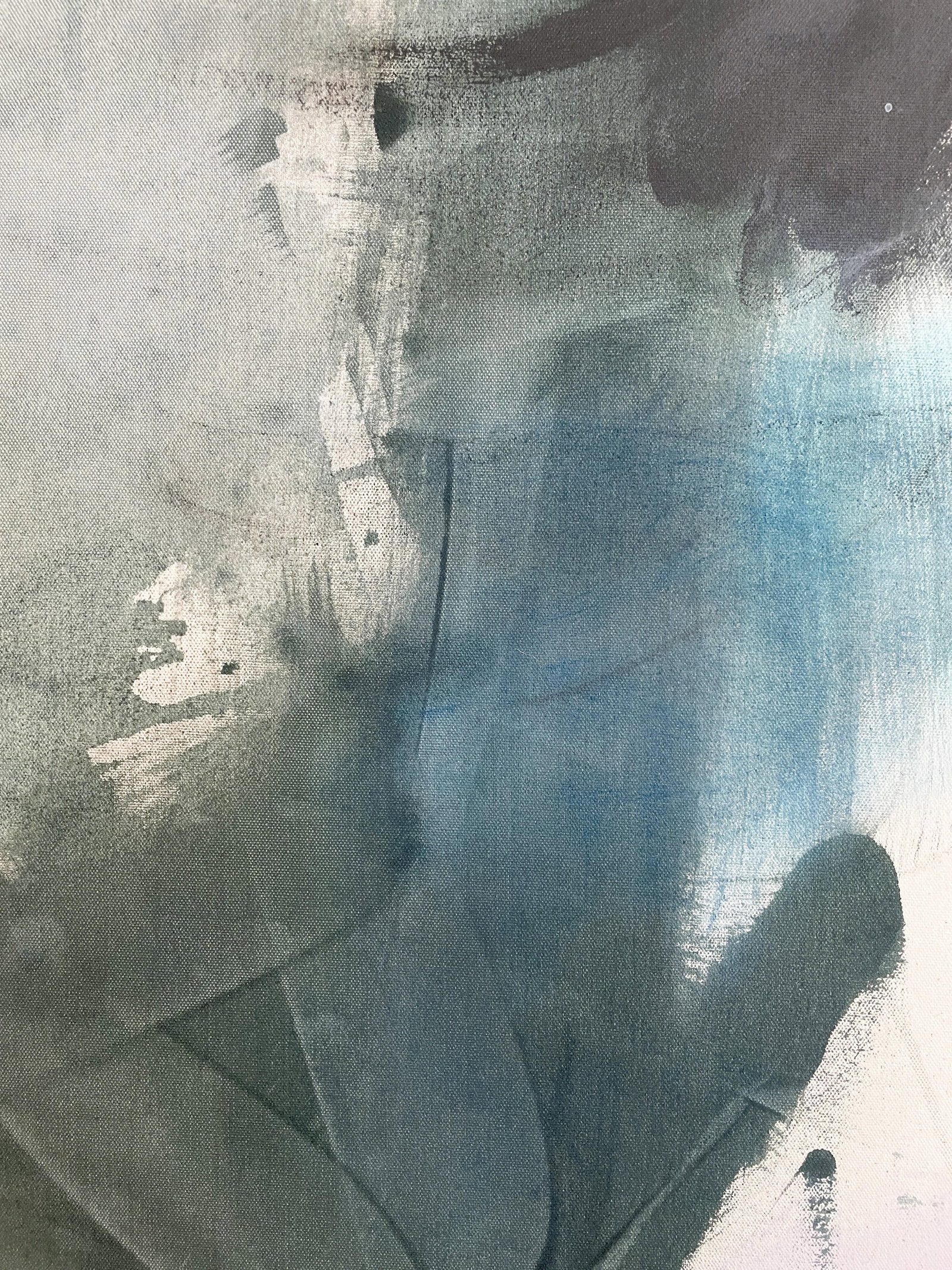 Sings My Soul Oversized Lyrical Abstraction Painting in Dark Green and Blue by Stacey Warnix - 13