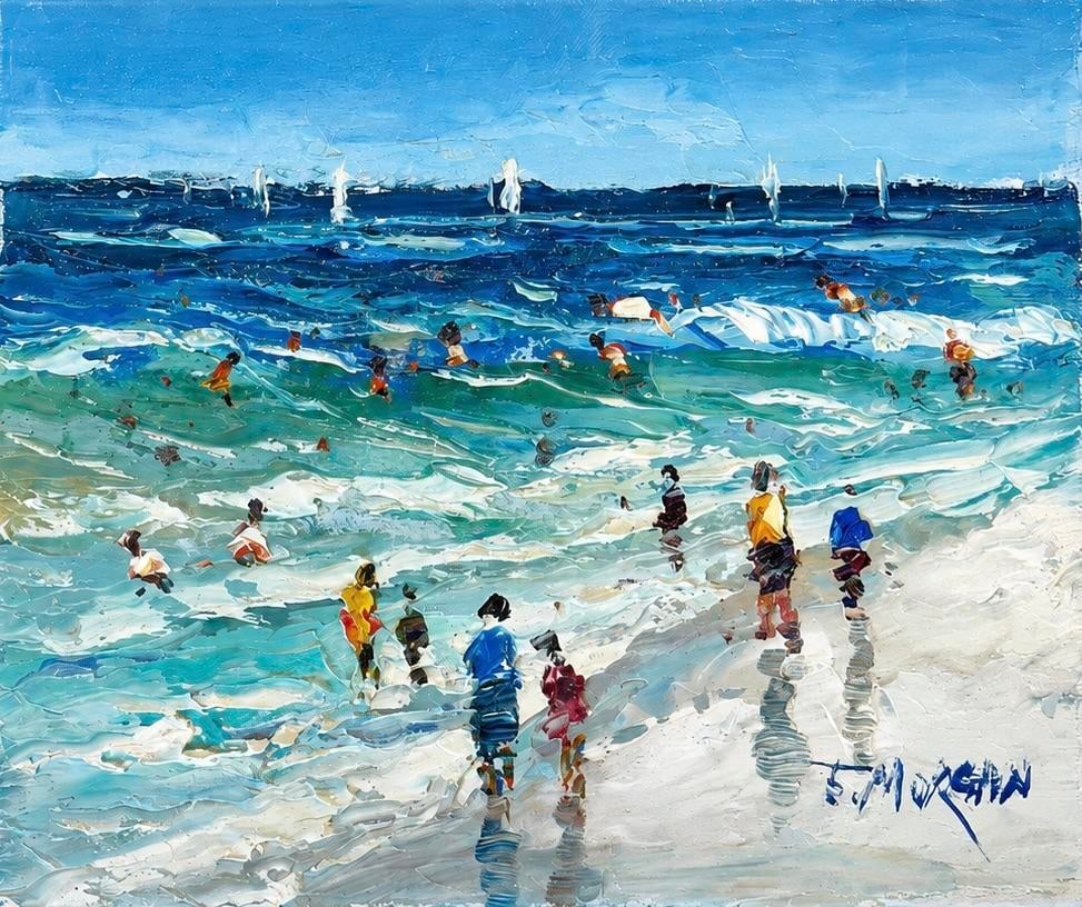 Coastal Beach Scene Original Oil Painting on Canvas, 14" X 11" Impressionist Seascape - 2