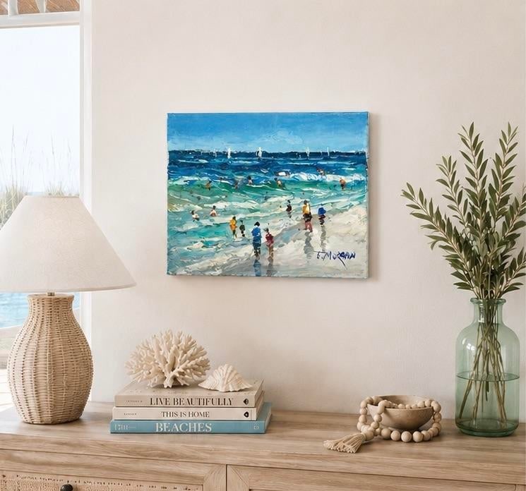Coastal Beach Scene Original Oil Painting on Canvas, 14" X 11" Impressionist Seascape - 3