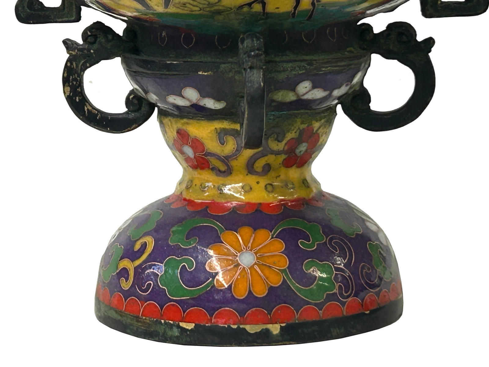 Chinese Metal Blue Yellow Enamel Cloisonne Ding Shape Incense Burner Figure - 10