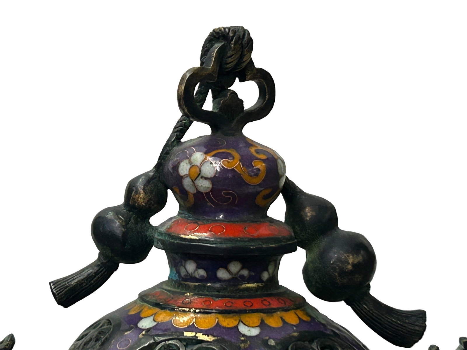 Chinese Metal Blue Yellow Enamel Cloisonne Ding Shape Incense Burner Figure - 5