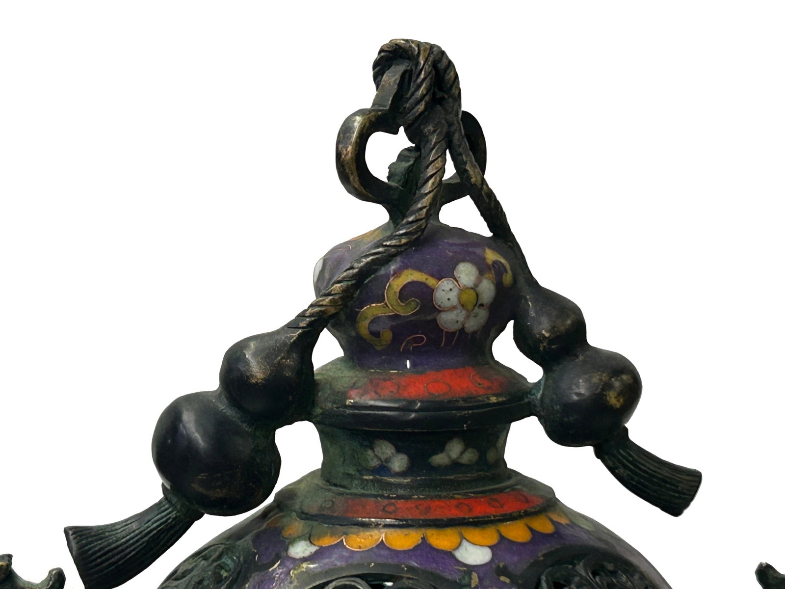 Chinese Metal Blue Yellow Enamel Cloisonne Ding Shape Incense Burner Figure - 7