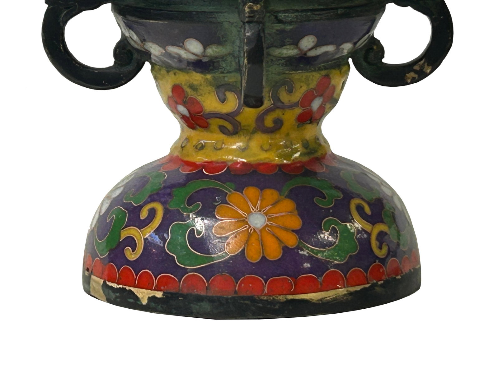 Chinese Metal Blue Yellow Enamel Cloisonne Ding Shape Incense Burner Figure - 8