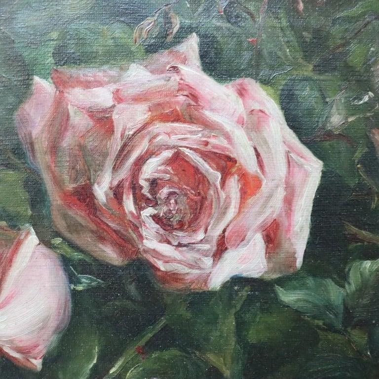 Oil on Canvas Floral Still Life Painting of Roses in Original Gilt Frame C1890 - 2