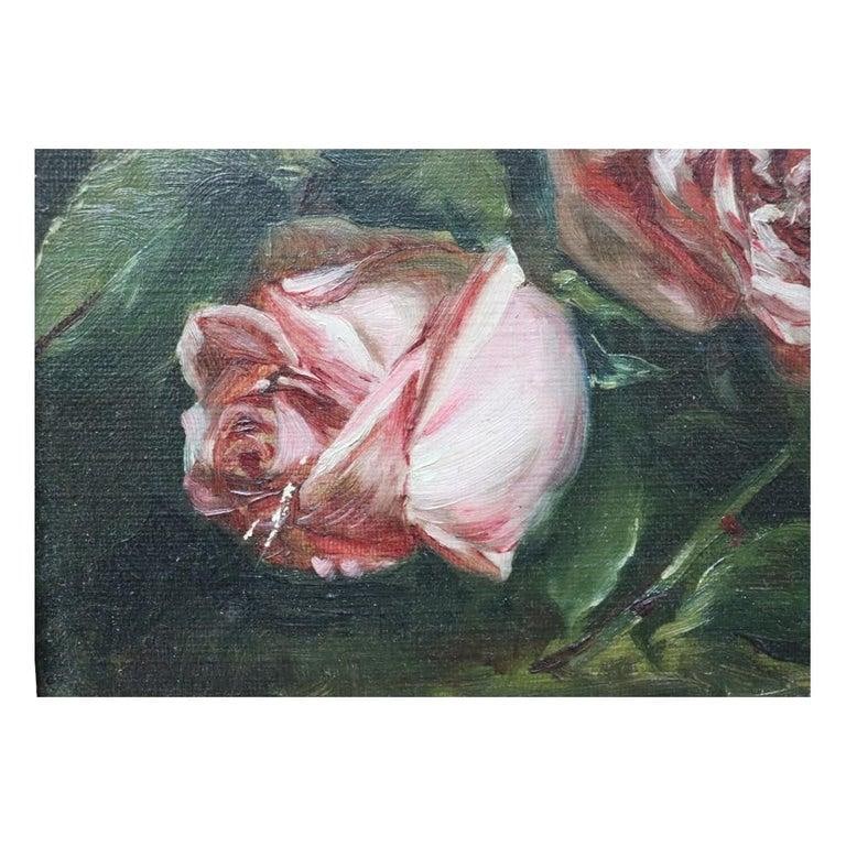 Oil on Canvas Floral Still Life Painting of Roses in Original Gilt Frame C1890 - 3