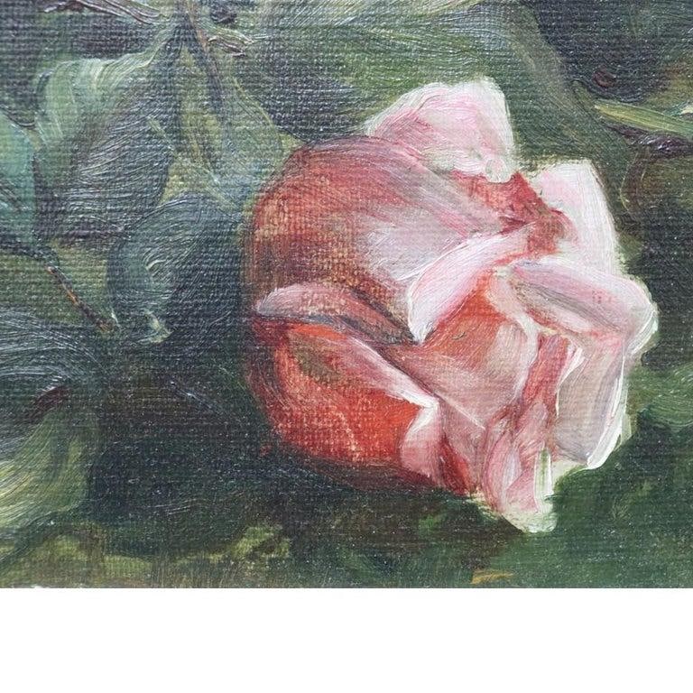 Oil on Canvas Floral Still Life Painting of Roses in Original Gilt Frame C1890 - 4