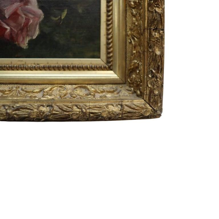 Oil on Canvas Floral Still Life Painting of Roses in Original Gilt Frame C1890 - 9