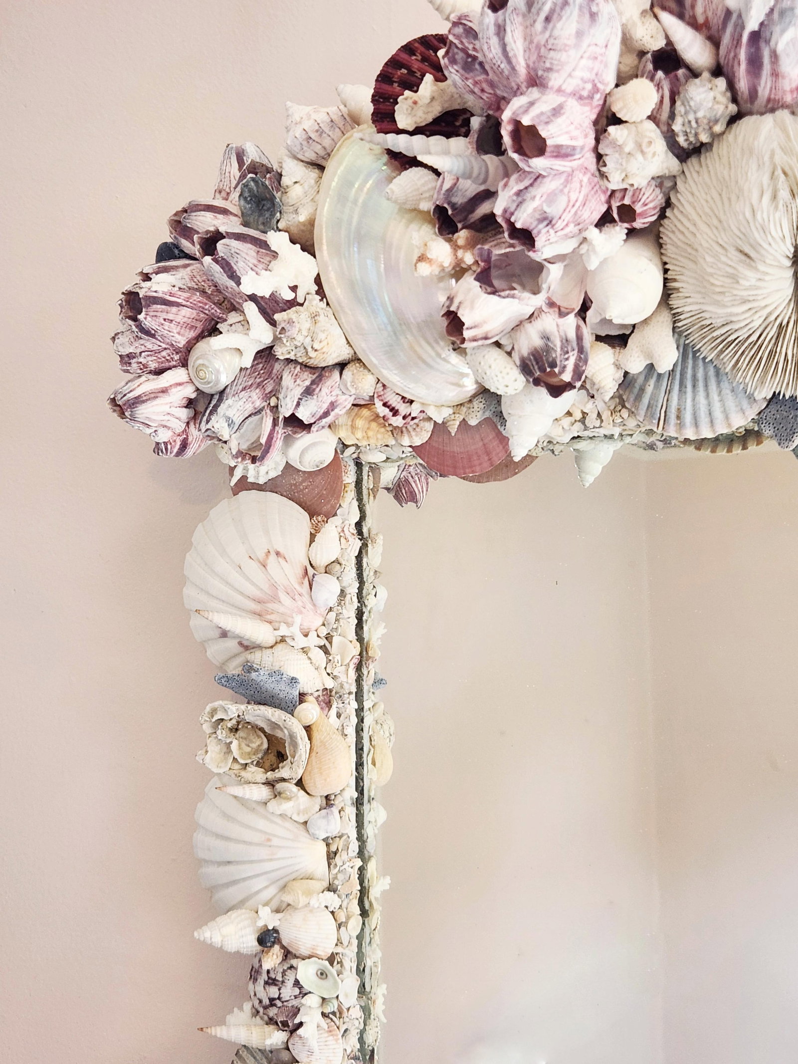 Seashell Encrusted Wall Mirror, Coastal Grandma Decor, Scallop Shell Accent - 10