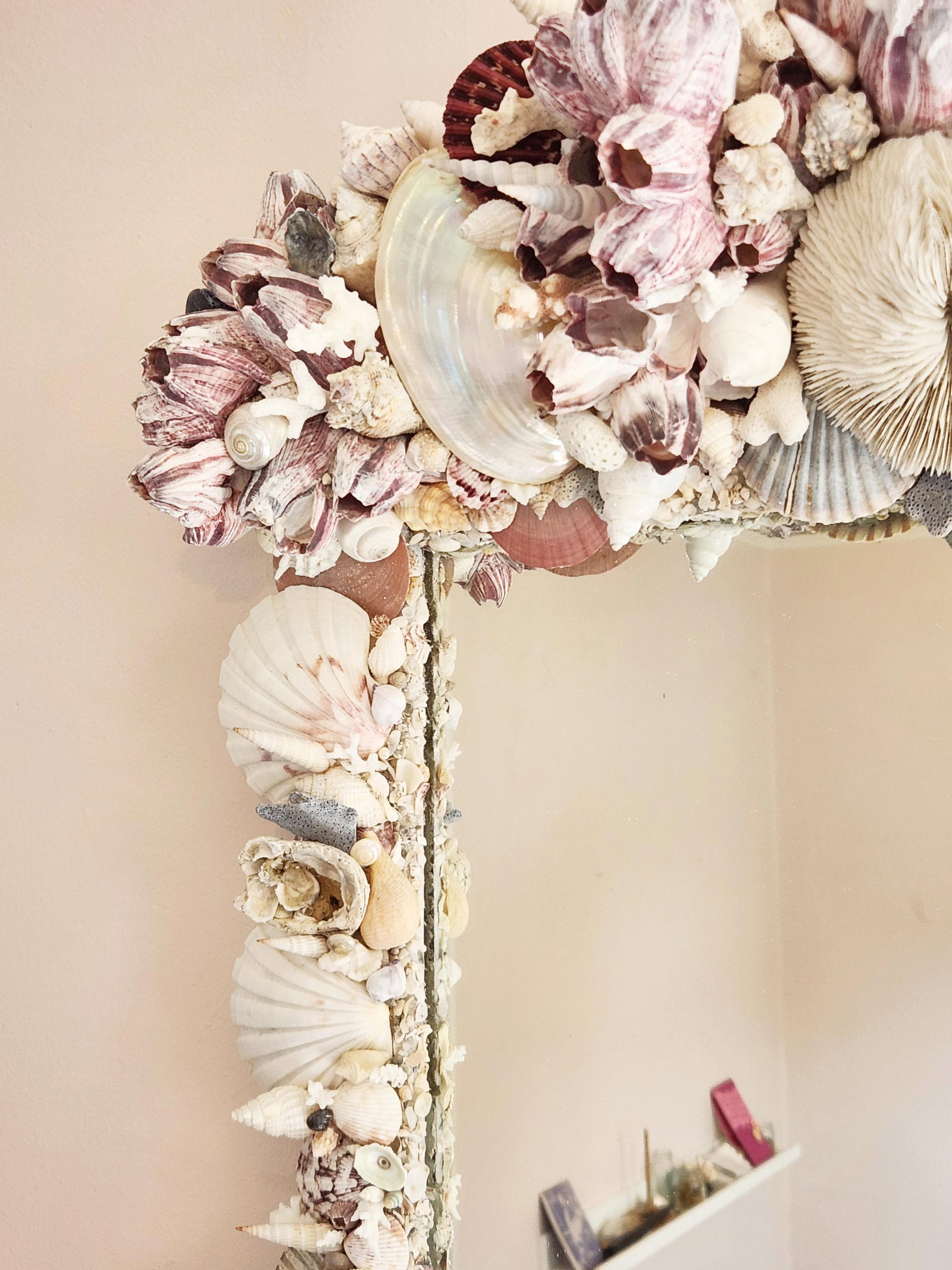Seashell Encrusted Wall Mirror, Coastal Grandma Decor, Scallop Shell Accent - 3