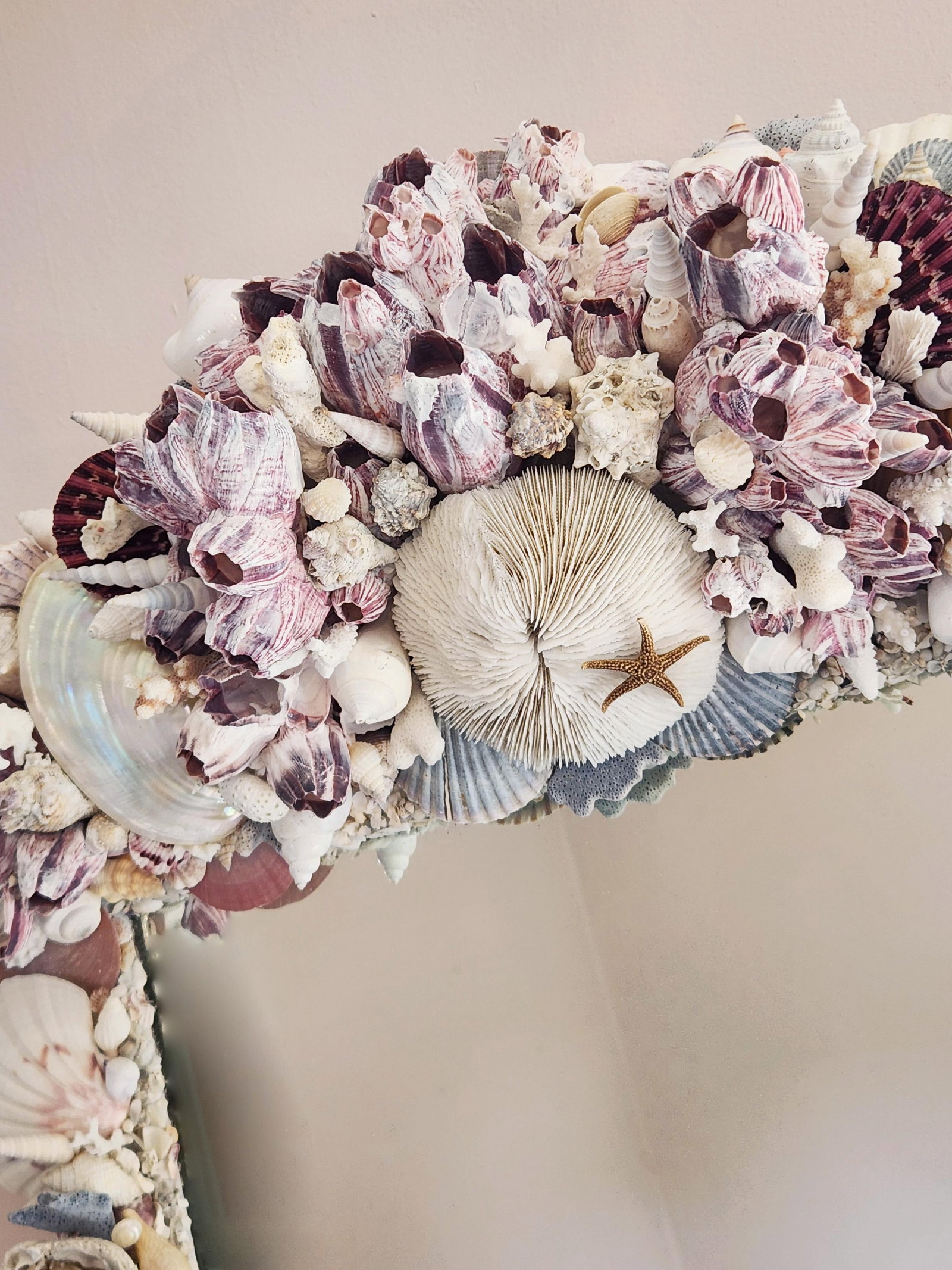 Seashell Encrusted Wall Mirror, Coastal Grandma Decor, Scallop Shell Accent - 9