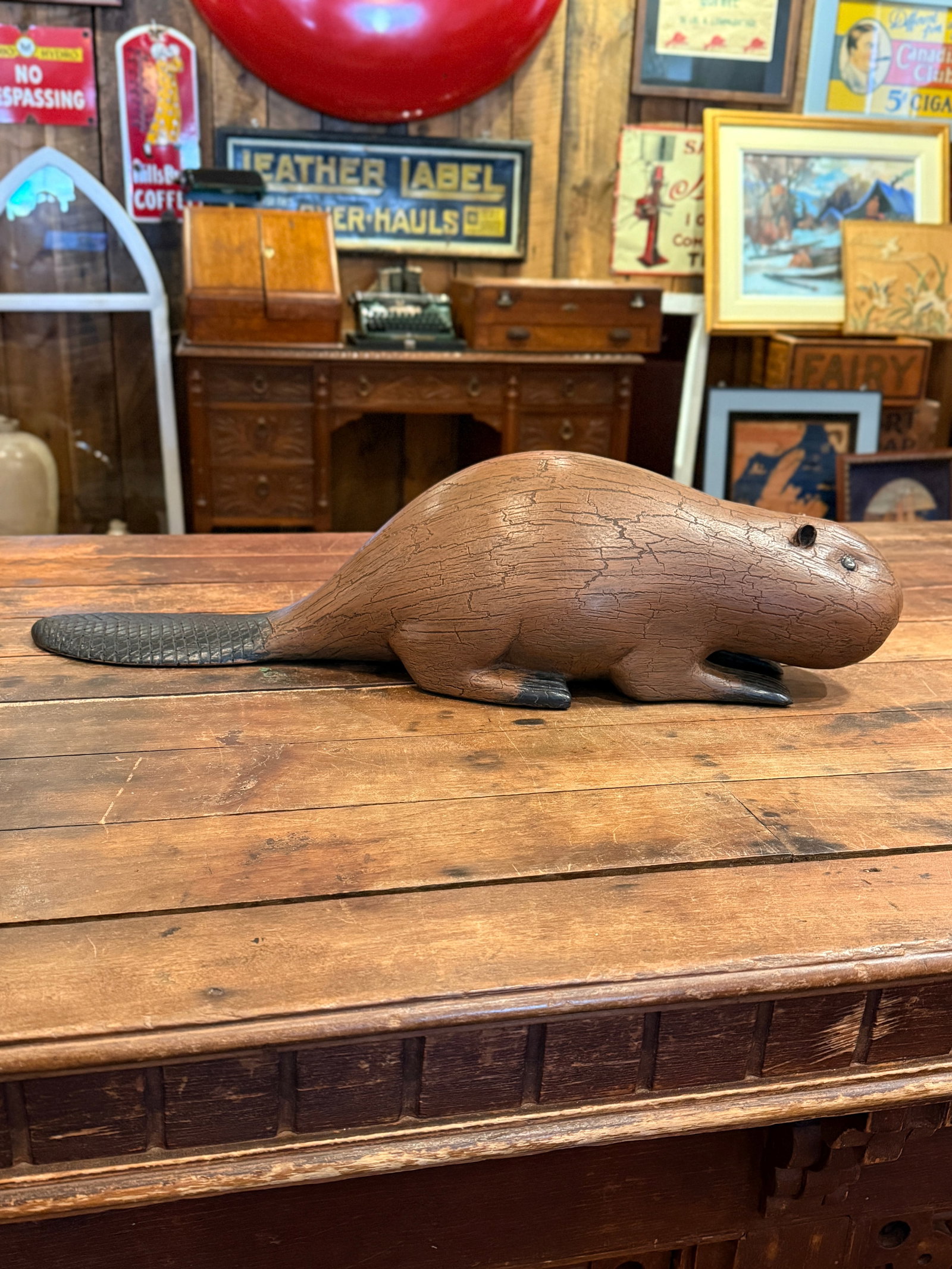 Michel Fortin Folk Art Beaver Carving Signed Quebec Sculpture - 10